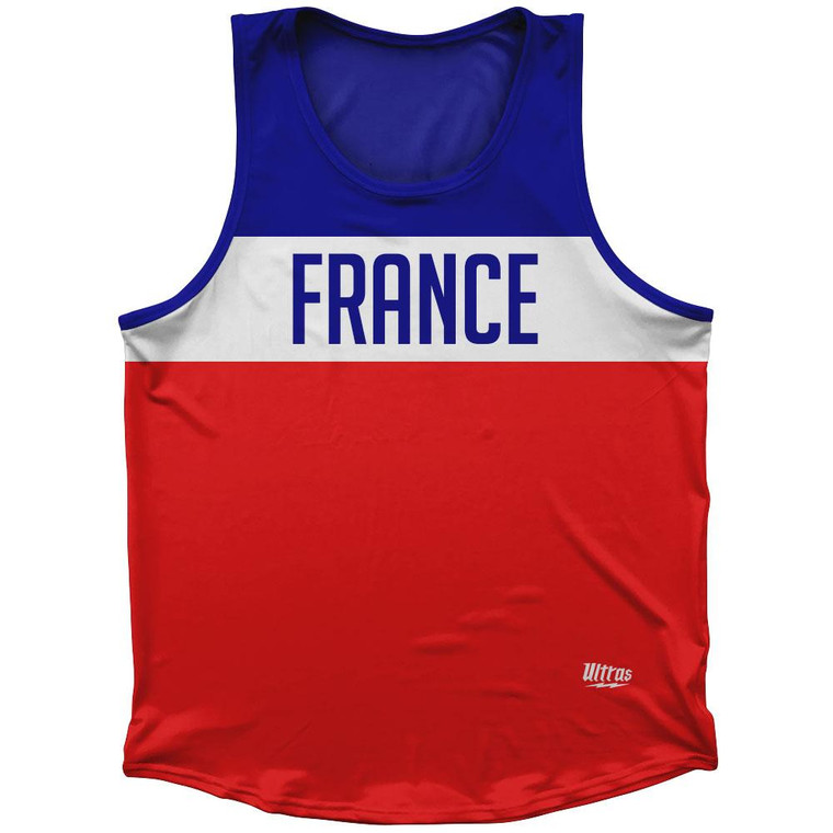 France Country Finish Line Sport Tank Top Made In USA - Red Blue