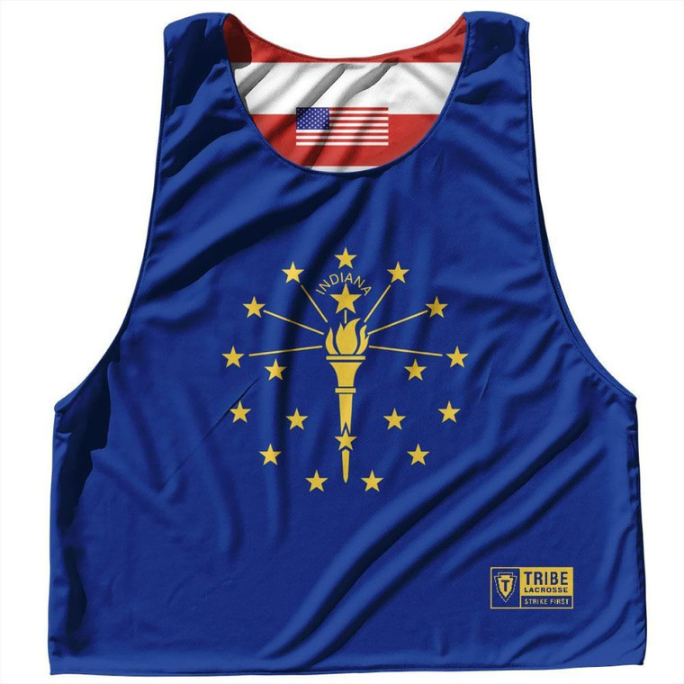 Indiana State Flag and American Flag Reversible Lacrosse Pinnie Made In USA - Navy