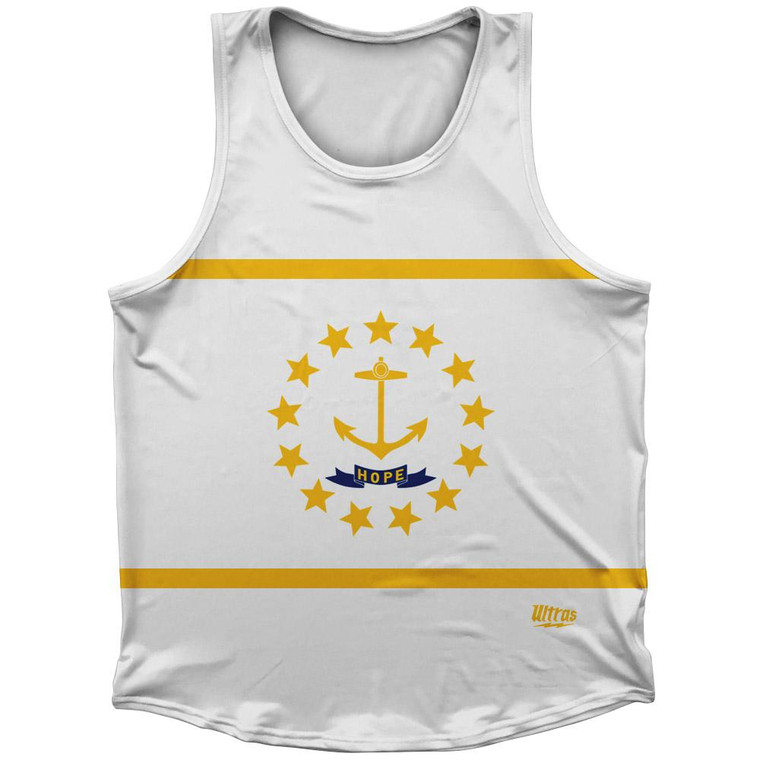 Rhode Island State Flag Sport Tank Top Made In USA - White Yellow