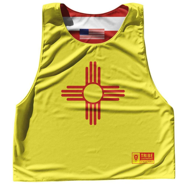 New Mexico State Flag and American Flag Reversible Lacrosse Pinnie Made In USA - Yellow