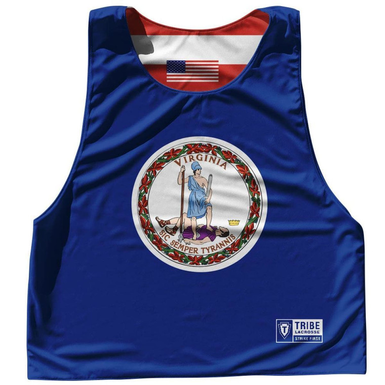 Virginia State Flag and American Flag Reversible Lacrosse Pinnie Made In USA - Navy