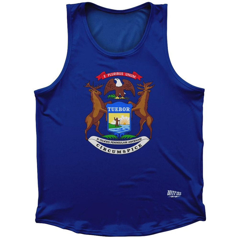 Michigan State Flag Sport Tank Top Made In USA-Royal Blue