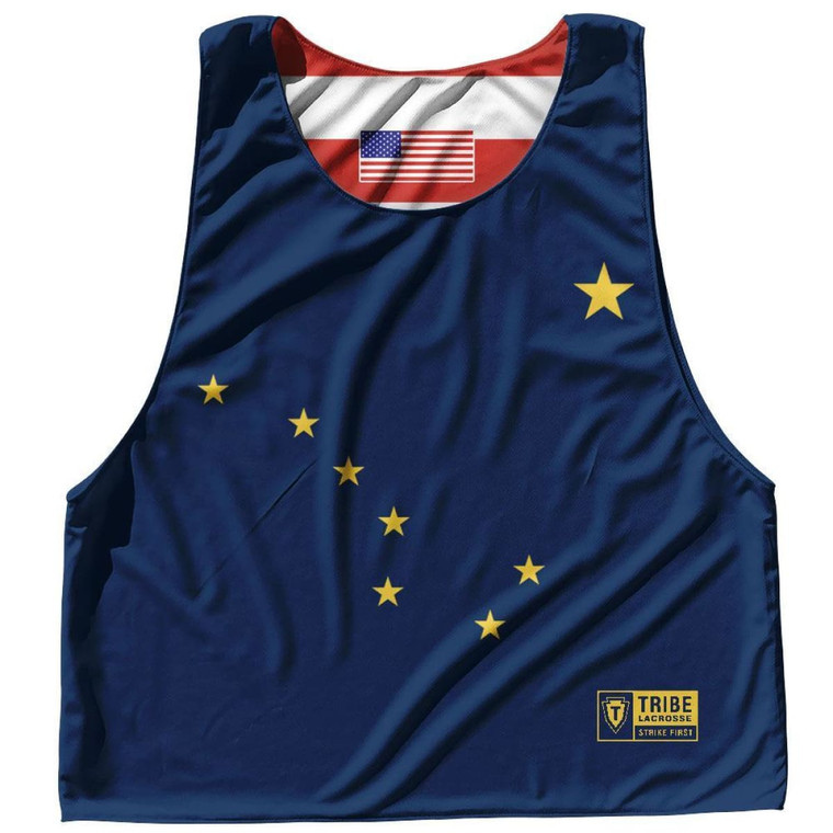 Alaska State Flag and American Flag Reversible Lacrosse Pinnie Made In USA - Navy