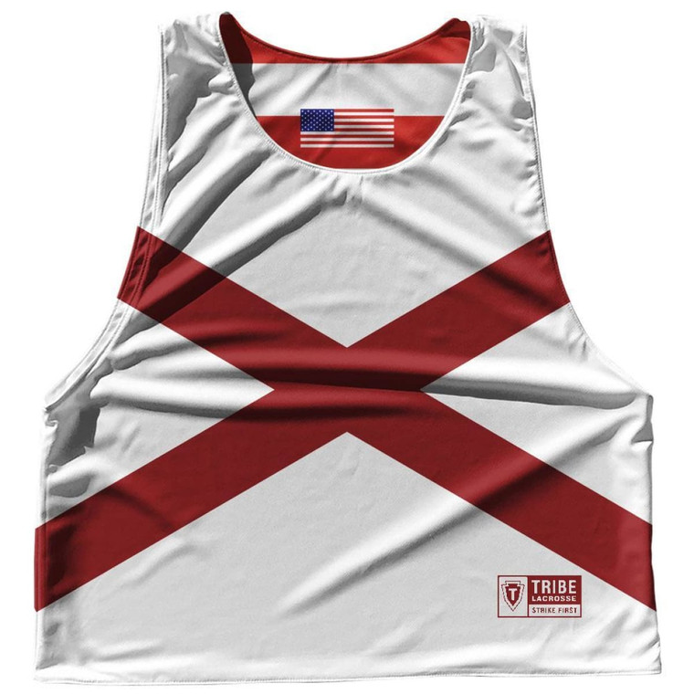 Alabama State Flag and American Flag Reversible Lacrosse Pinnie Made In USA - White & Red
