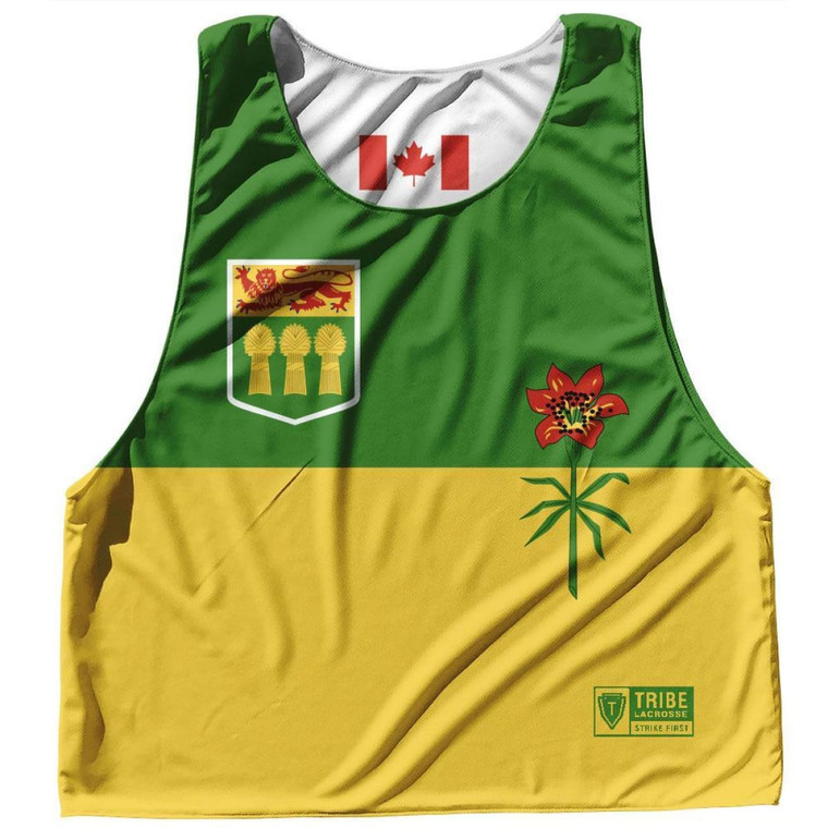 Saskatchewen Province Flag and Canada Flag Reversible Lacrosse Pinnie Made In USA - White Green