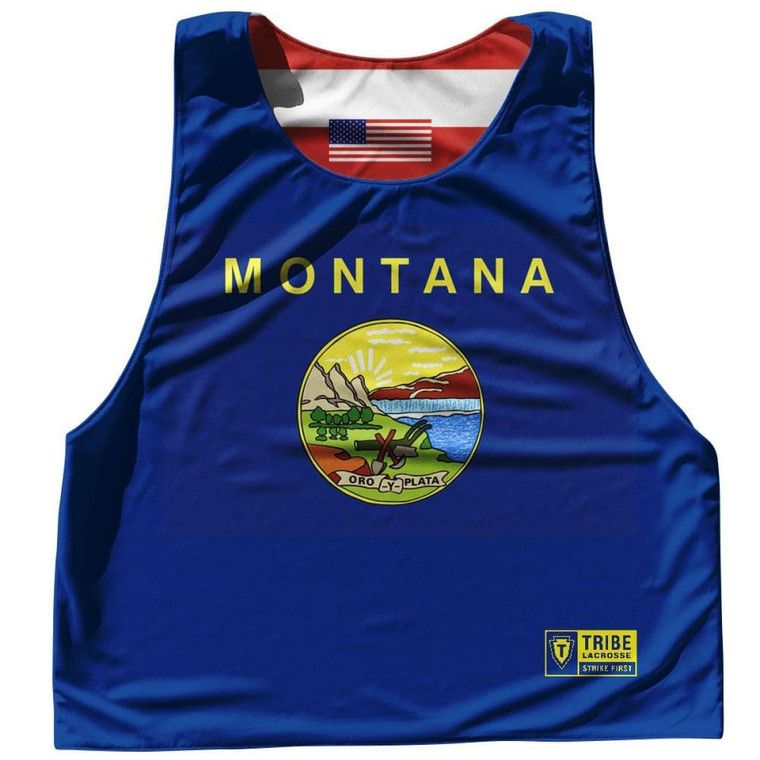 Montana State Flag and American Flag Reversible Lacrosse Pinnie Made In USA - Royal Blue