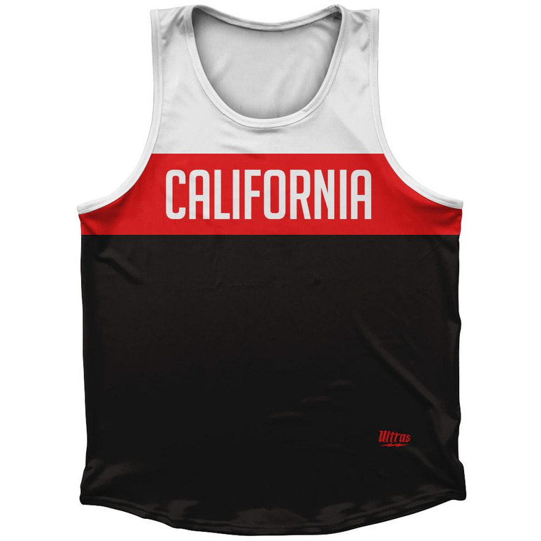 California Finish Line State Flag Sport Tank Top Made In USA - White Black