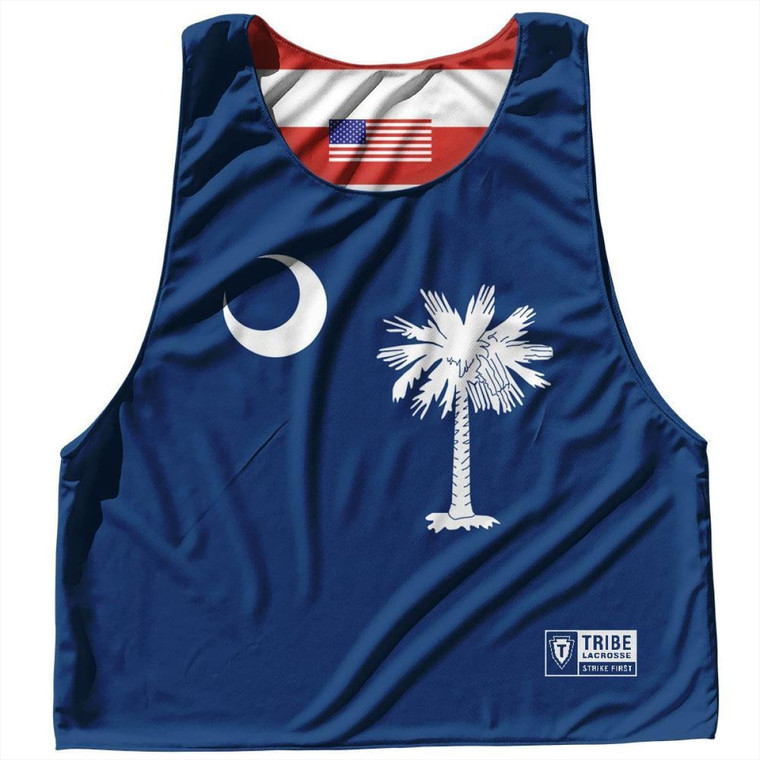 South Carolina State Flag and American Flag Reversible Lacrosse Pinnie Made In USA - Navy