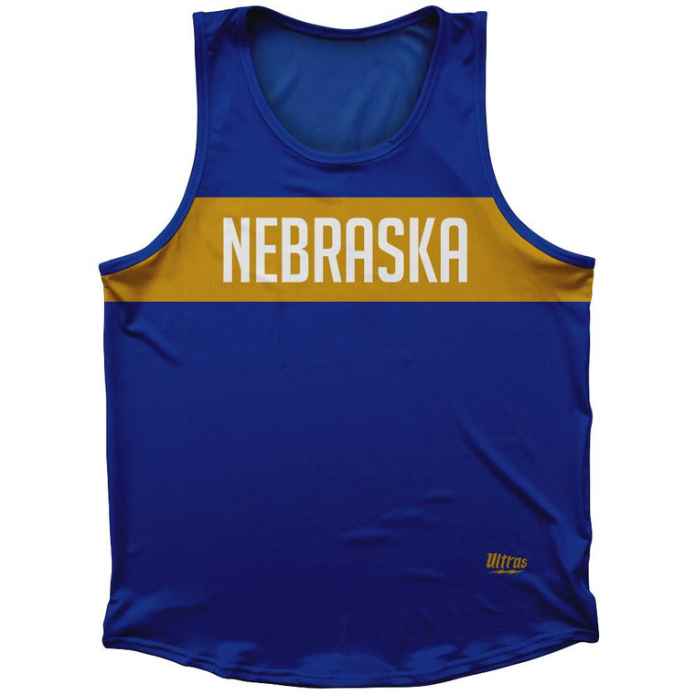 Nebraska Finish Line State Flag Sport Tank Top Made In USA-Blue