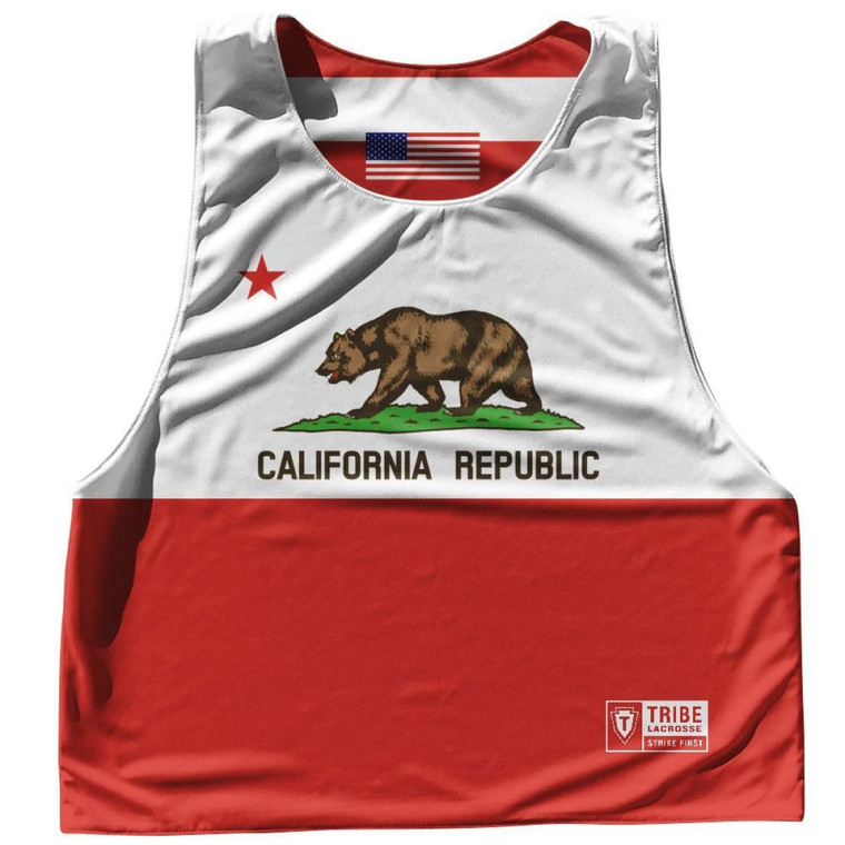 California State Flag and American Flag Reversible Lacrosse Pinnie Made In USA - White & Red