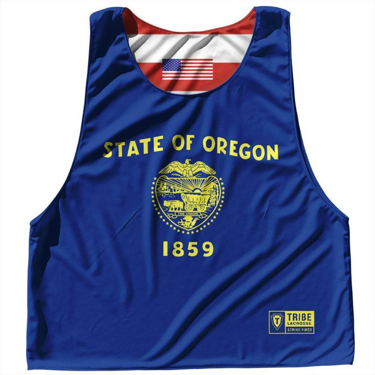 Oregon State Flag and American Flag Reversible Lacrosse Pinnie Made In USA - Royal Blue
