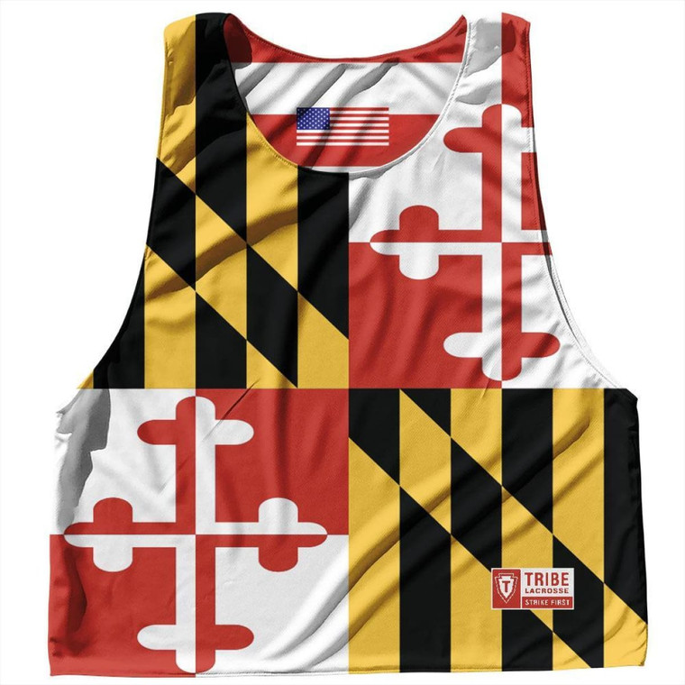 Maryland State Flag and American Flag Reversible Lacrosse Pinnie Made In USA - White Red & Yellow