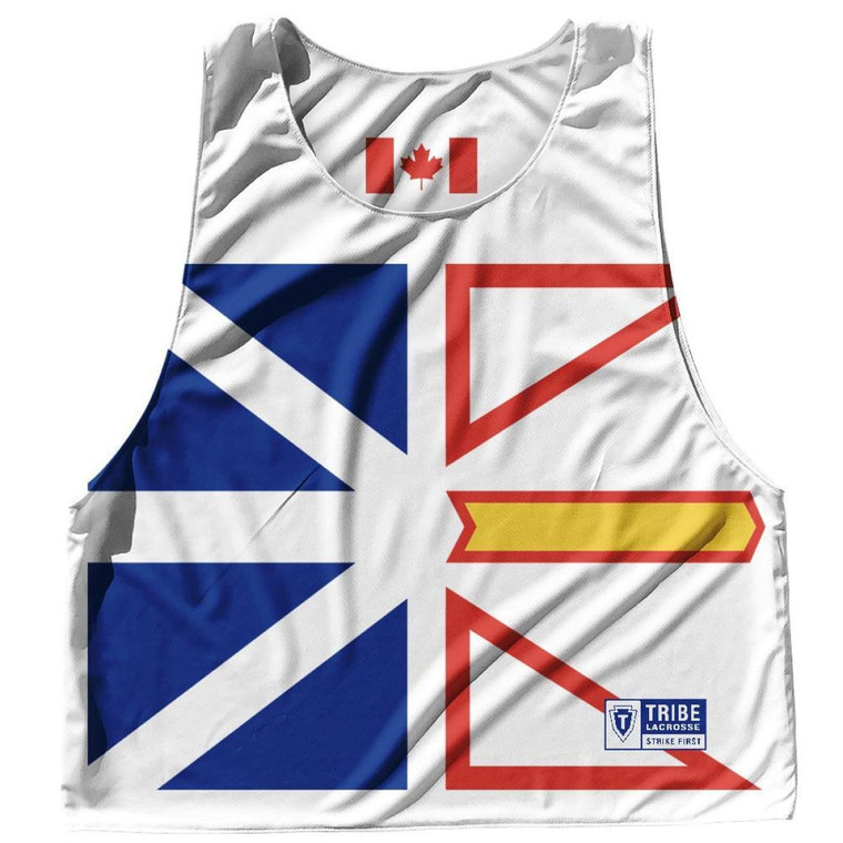 Newfoundland Province Flag and Canada Flag Reversible Lacrosse Pinnie Made In USA - White