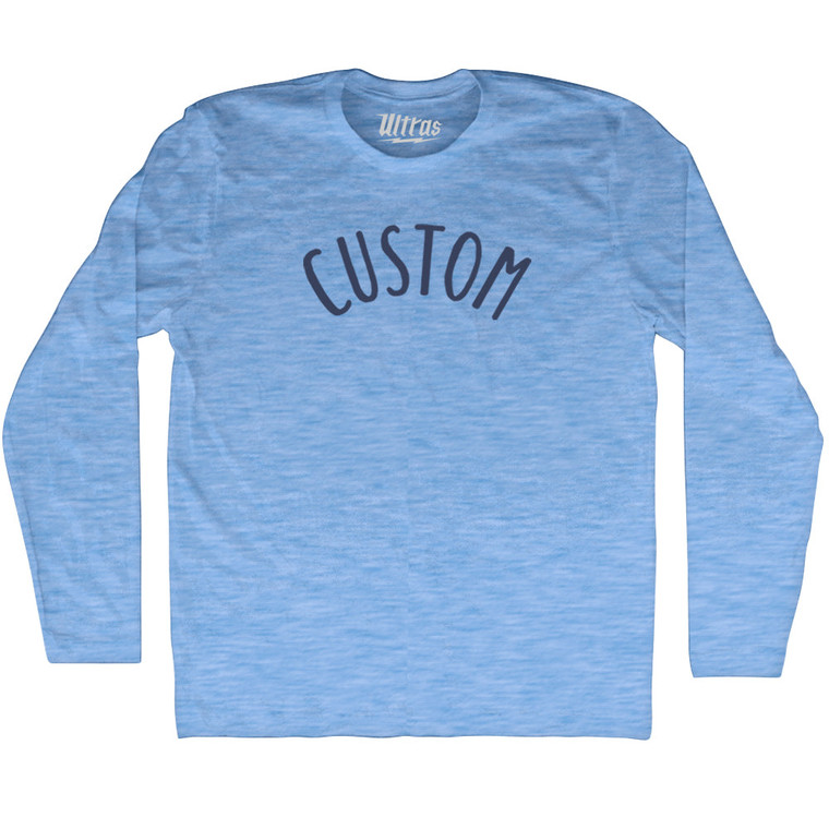 Custom Sand Font Adult Tri-Blend Long Sleeve T-shirt-Athletic Blue
