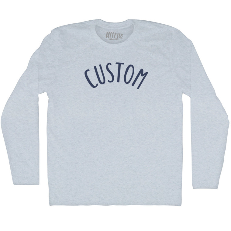 Custom Sand Font Adult Tri-Blend Long Sleeve T-shirt - Athletic White