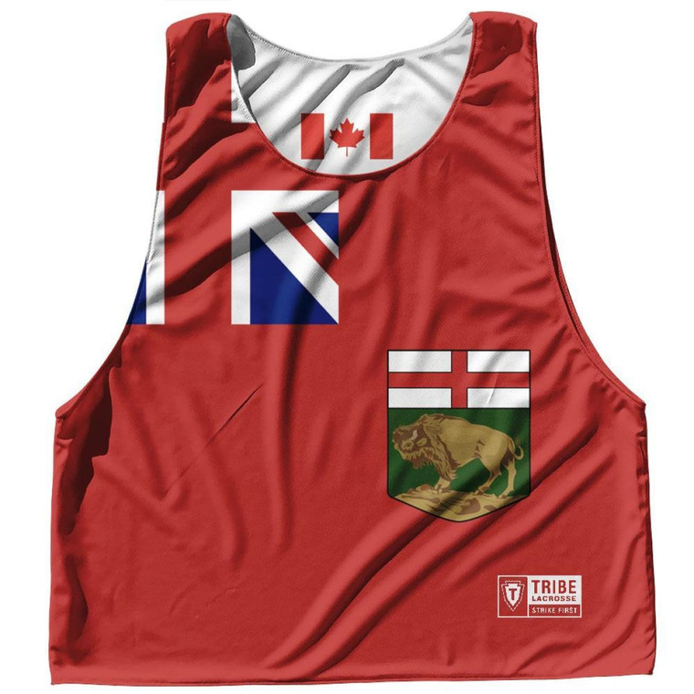 Manitoba Province Flag and Canada Flag Reversible Lacrosse Pinnie Made In USA - White Red