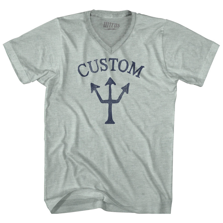 Custom Trident Adult Tri-Blend V-neck T-shirt - Athletic Cool Grey