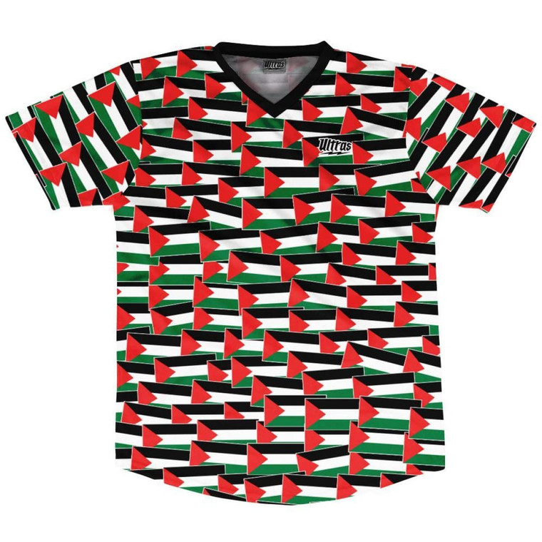 Ultras Palestine Party Flags Soccer Jersey Made In USA - Red Black