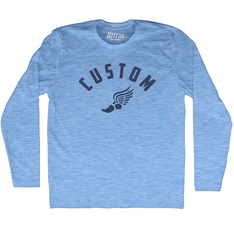 Custom Running Track Winged Foot Adult Tri-Blend Long Sleeve T-shirt - Athletic Blue