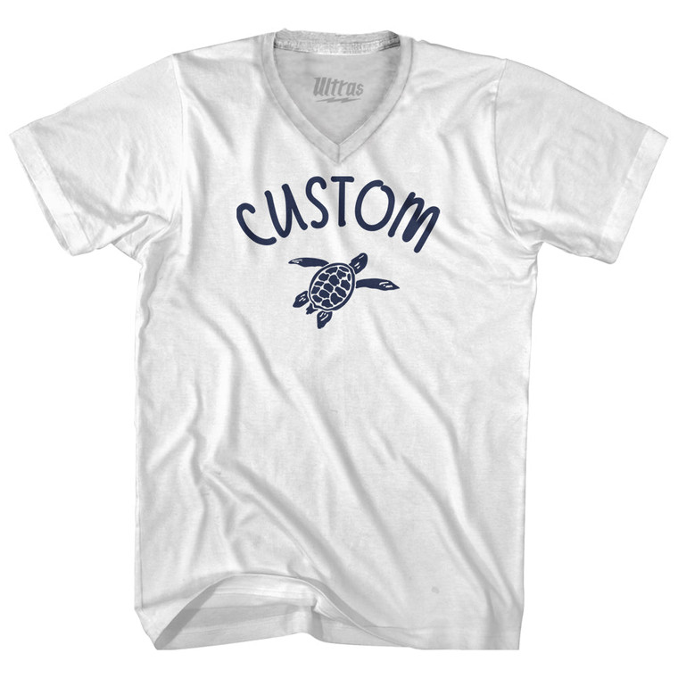 Custom Sea Turtle Adult Tri-Blend V-neck T-shirt - White