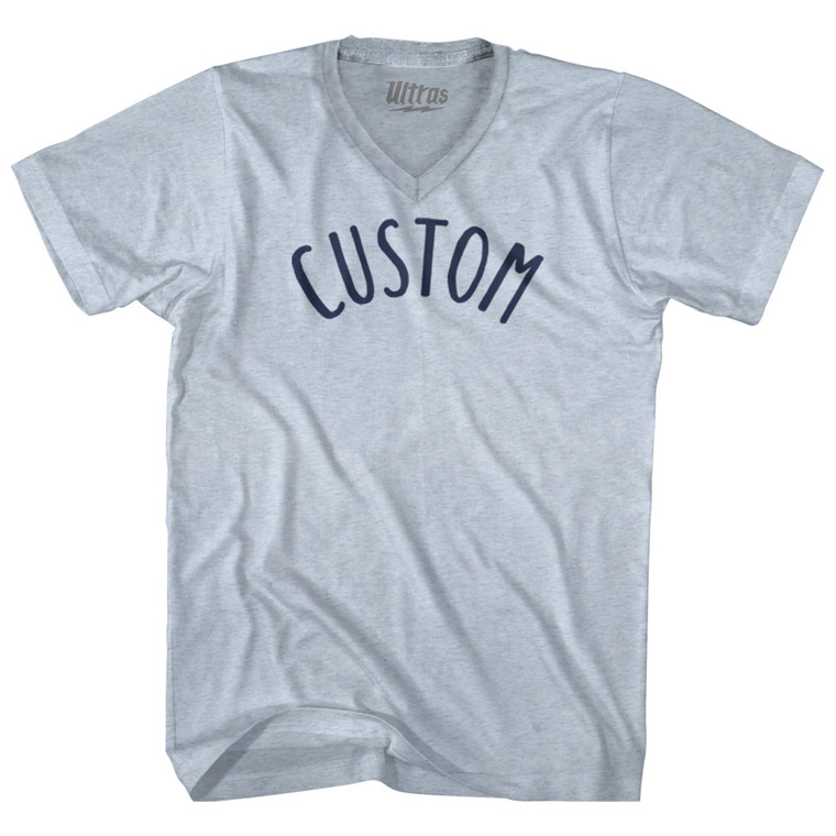 Custom Sand Font Adult Tri-Blend V-neck T-shirt - Athletic White