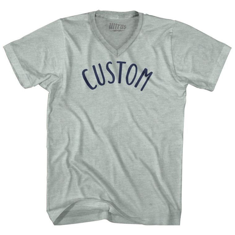 Custom Sand Font Adult Tri-Blend V-neck T-shirt - Athletic Cool Grey