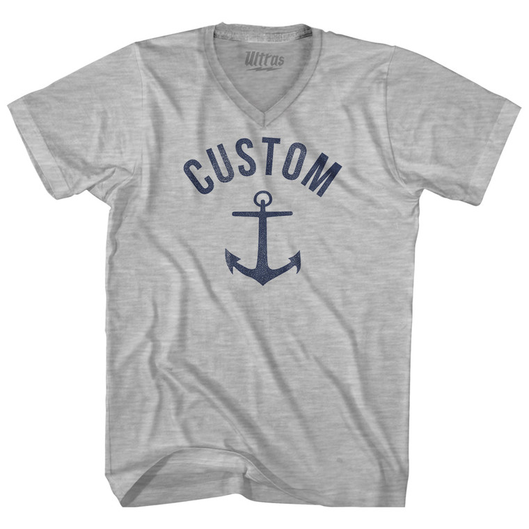 Custom Anchor Adult Cotton V-neck T-shirt - Grey Heather