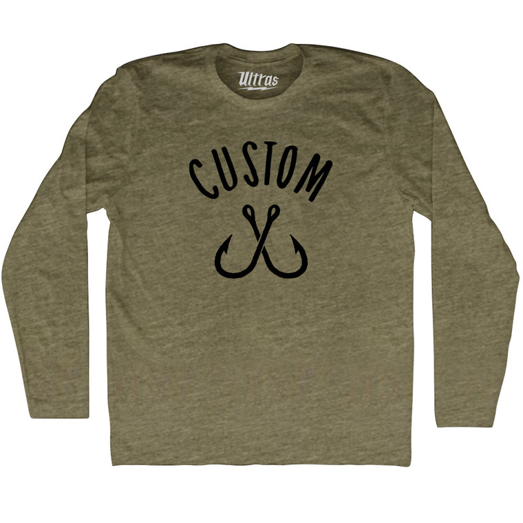 Custom Fishing Hooks Adult Tri-Blend Long Sleeve T-shirt - Military Green