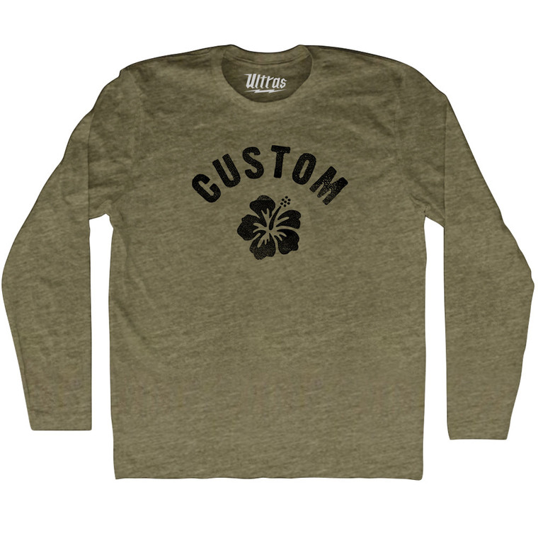 Custom Hibiscus Adult Tri-Blend Long Sleeve T-shirt - Military Green