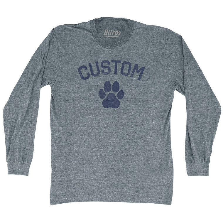 Custom Dog Paw Adult Tri-Blend Long Sleeve T-shirt - Athletic Grey