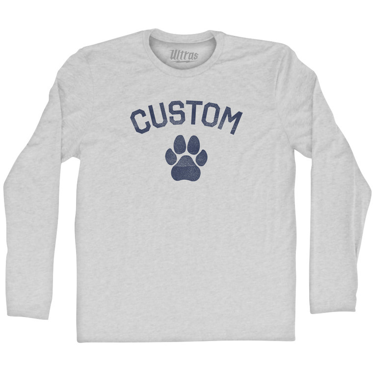 Custom Dog Paw Adult Cotton Long Sleeve T-shirt - Grey Heather