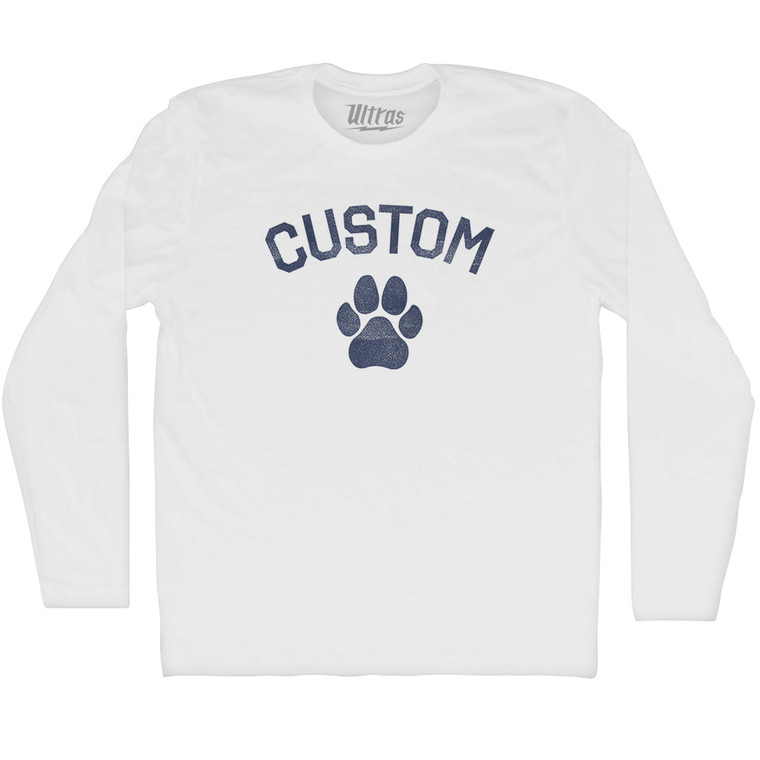 Custom Dog Paw Adult Cotton Long Sleeve T-shirt - White