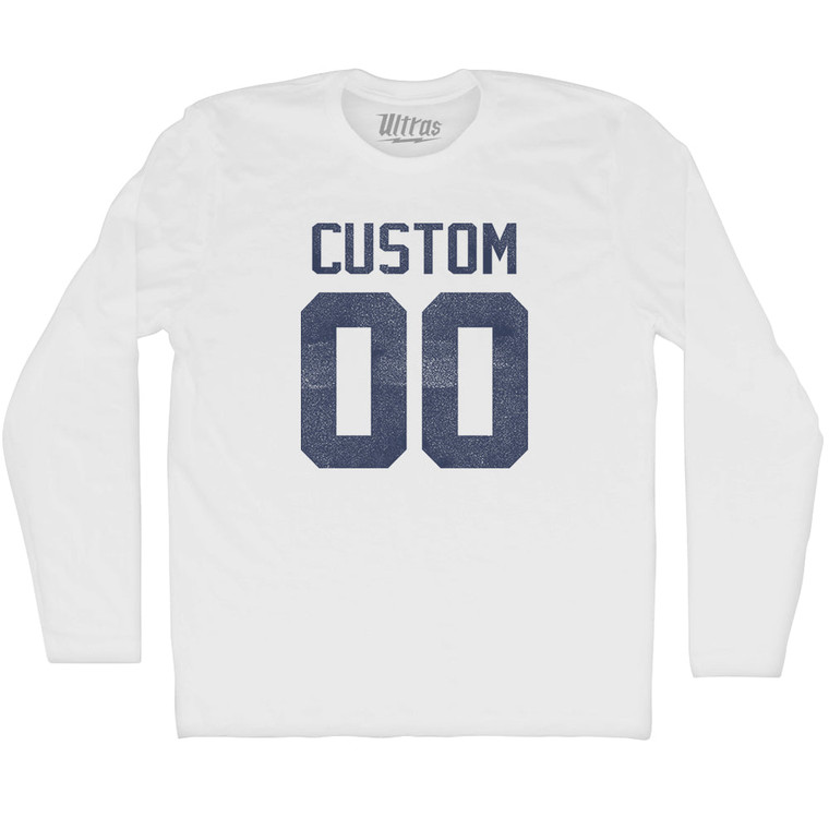 Custom Name And Number Adult Cotton Long Sleeve T-shirt - White