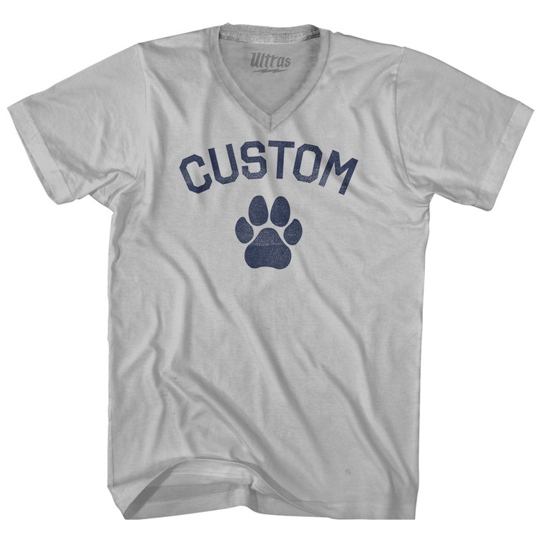 Custom Dog Paw Adult Tri-Blend V-neck T-shirt - Cool Grey