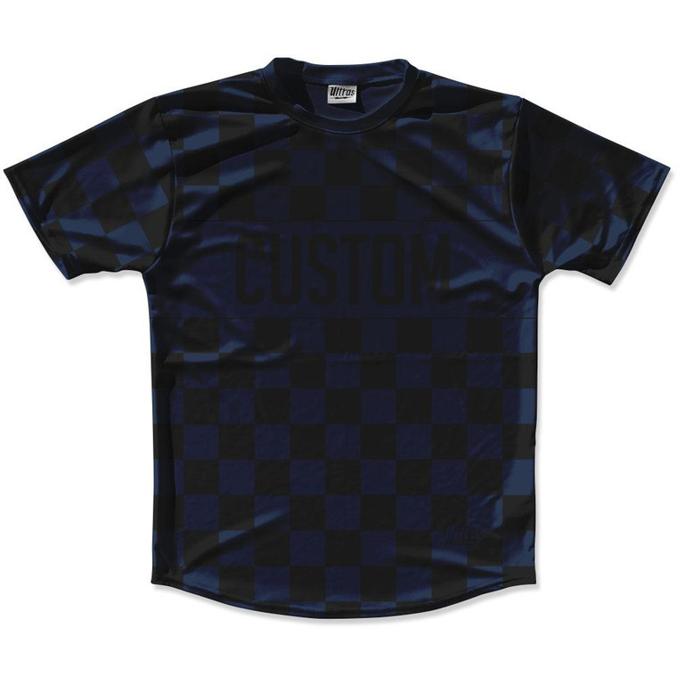 Navy Blue & Black Custom Checkerboard Running Shirt Made in USA-Navy Blue & Black