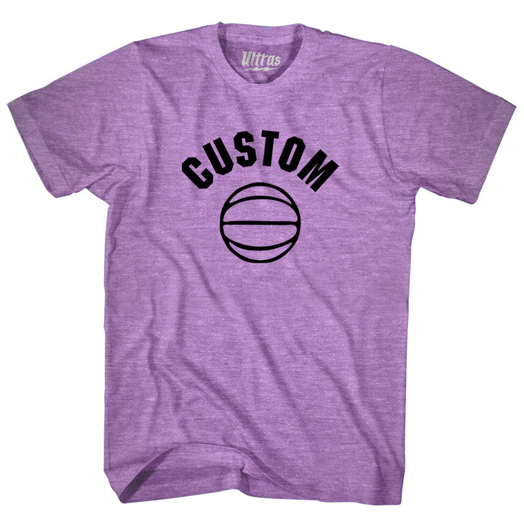 Custom Basketball Old School Ball Adult Tri-Blend T-shirt - Athletic Purple