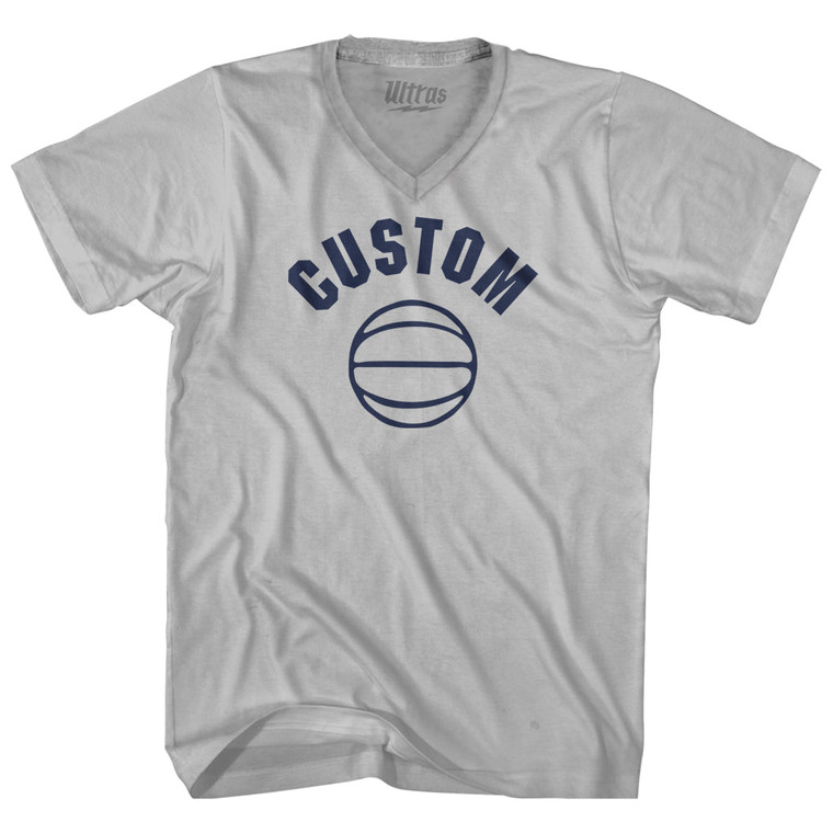 Custom Basketball Old School Ball Adult Tri-Blend V-neck T-shirt - Cool Grey