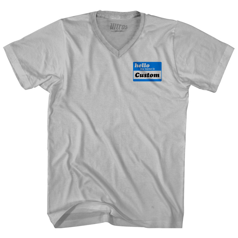 Hello My Name Is Small Chest Adult Tri-Blend V-neck T-shirt - Cool Grey