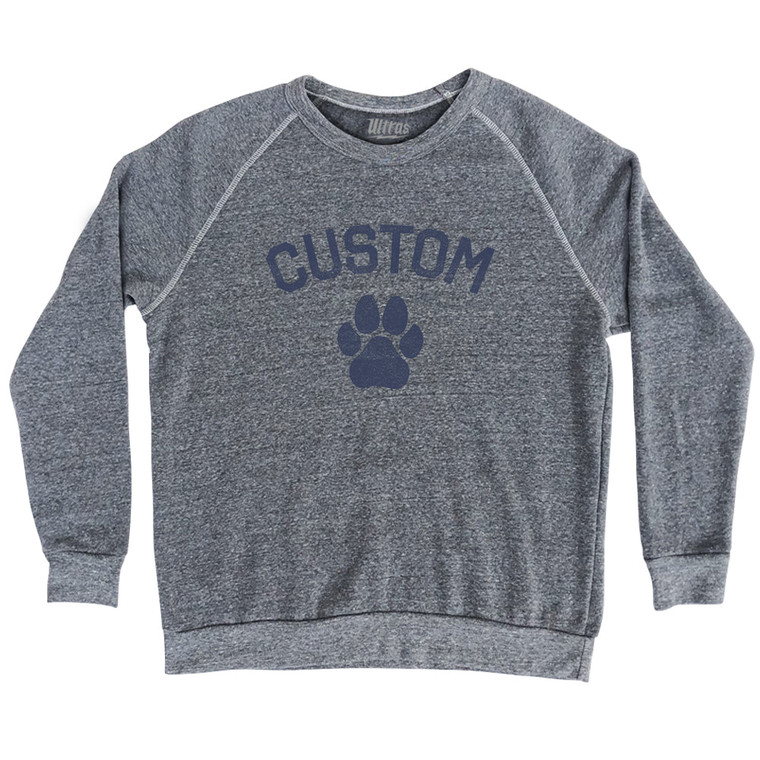 Custom Dog Paw Adult Tri-Blend Sweatshirt - Athletic Grey