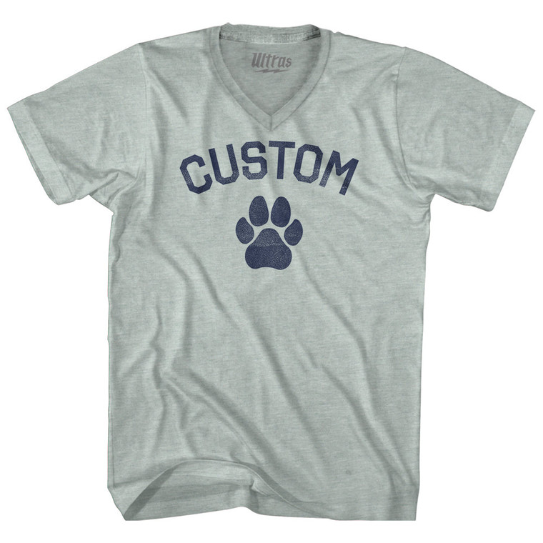 Custom Dog Paw Adult Tri-Blend V-neck T-shirt - Athletic Cool Grey