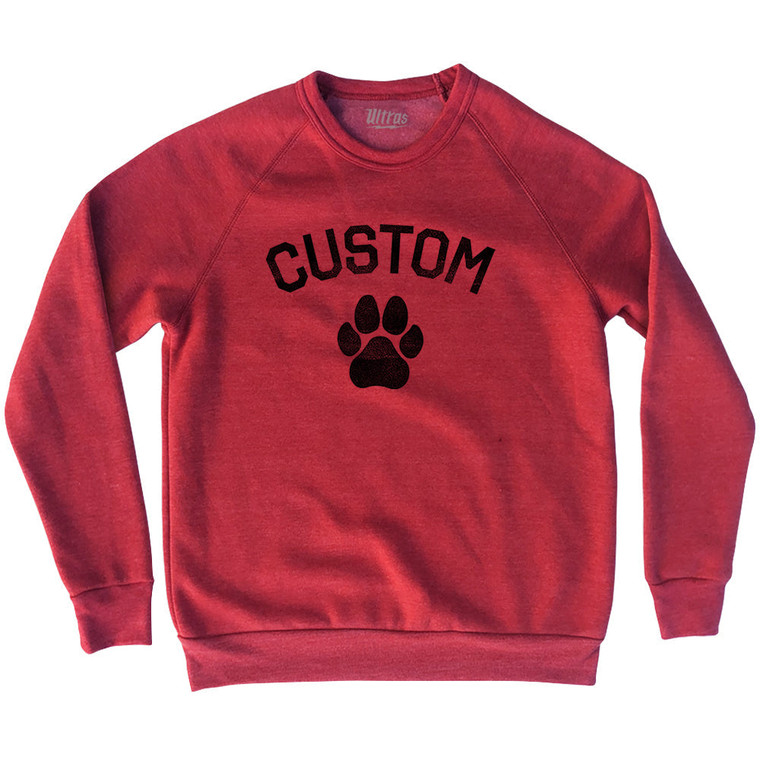 Custom Dog Paw Adult Tri-Blend Sweatshirt - Red Heather