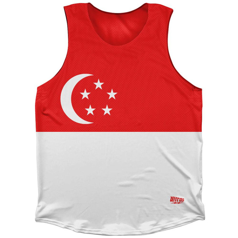 Singapore Country Flag Athletic Tank Top Made in USA - Red White