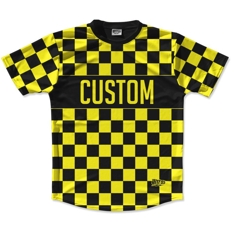 Black & Yellow Custom Checkerboard Running Shirt Made in USA - Black & Yellow