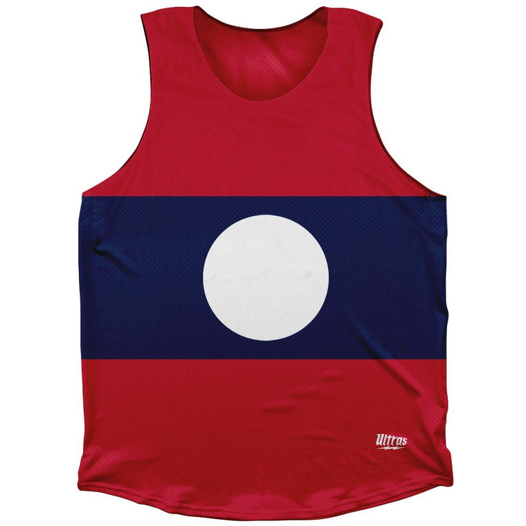 Laos Country Flag Athletic Tank Top Made in USA-Red Blue