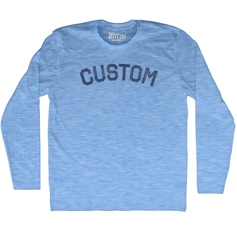 Custom Text Adult Tri-Blend Long Sleeve T-shirt-Athletic Blue