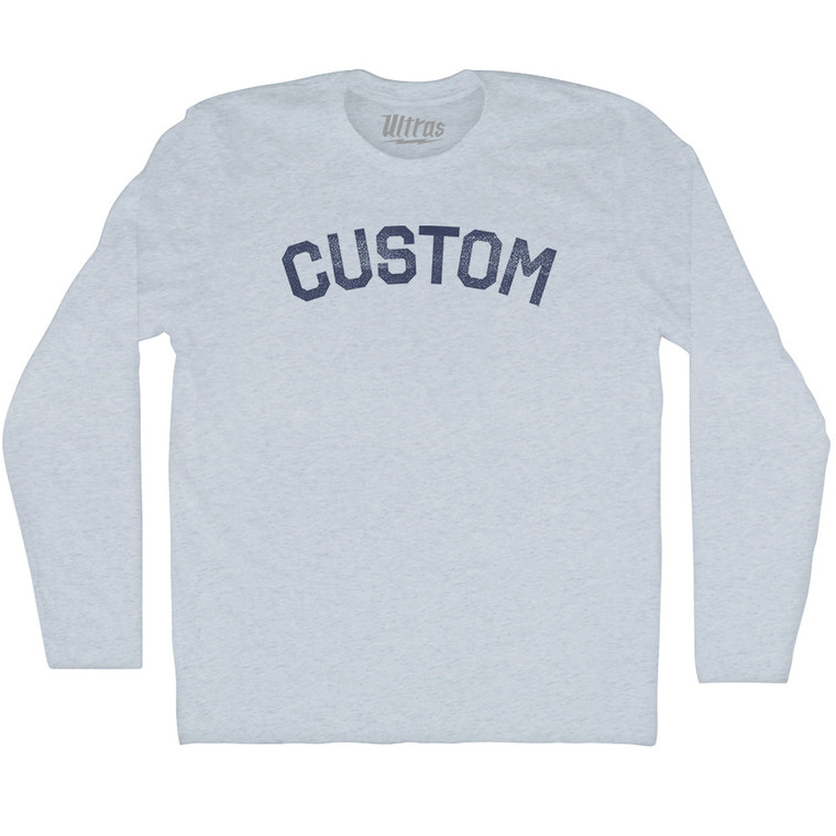 Custom Text Adult Tri-Blend Long Sleeve T-shirt - Athletic White