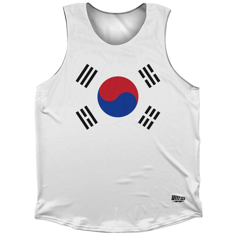 South Korea Country Flag Athletic Tank Top Made in USA - White Blue