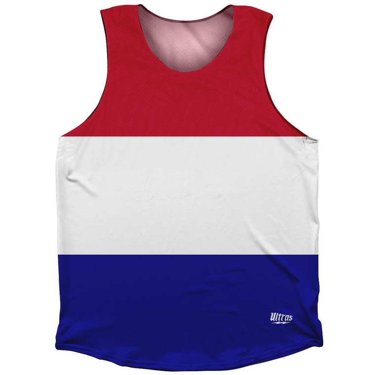 Netherlands Country Flag Athletic Tank Top Made in USA - White Blue