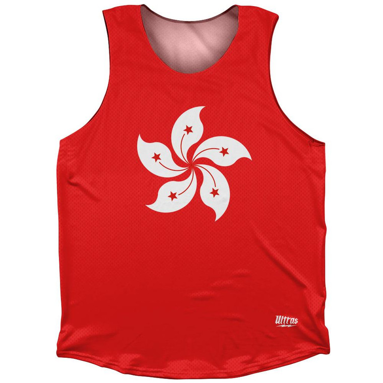 Hong Kong Country Flag Athletic Tank Top Made in USA - Red Blue
