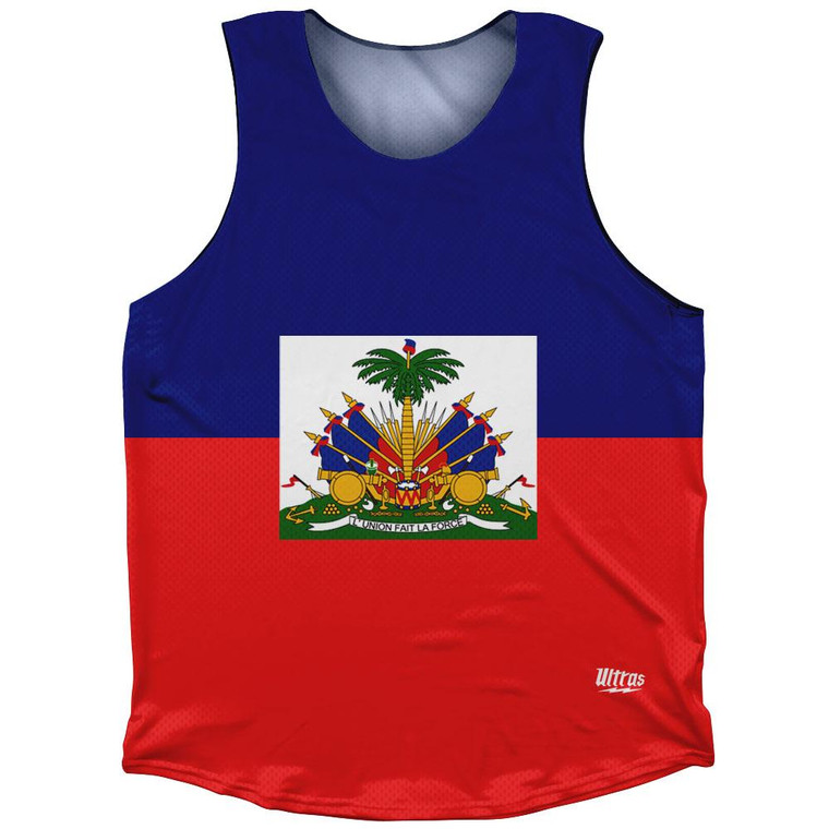 Haiti Country Flag Athletic Tank Top Made in USA - Red Blue